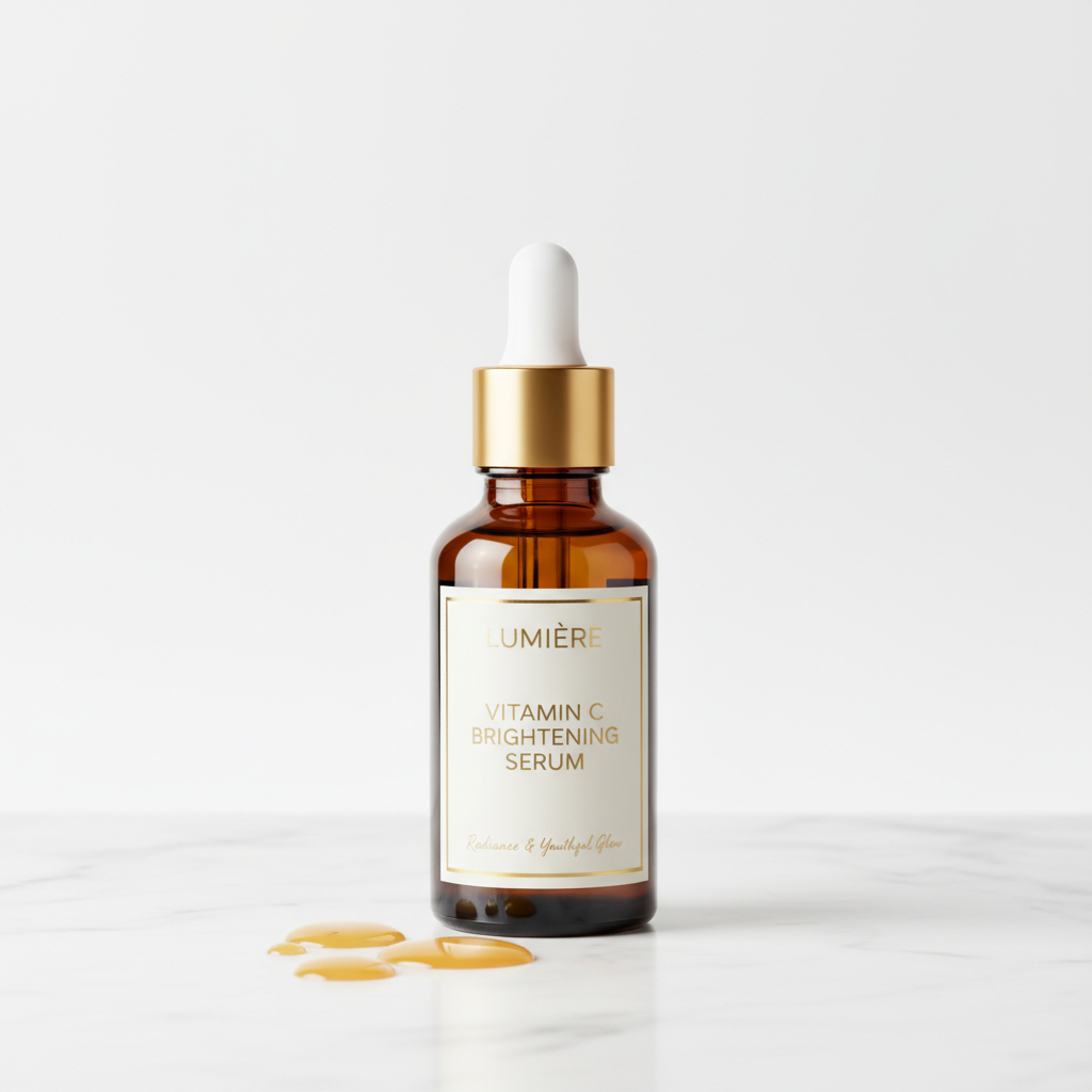 Brightening Vitamin C Serum in an amber glass dropper bottle
