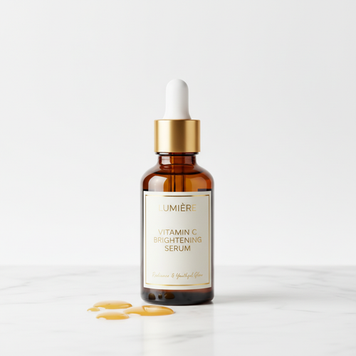 Brightening Vitamin C Serum in an amber glass dropper bottle
